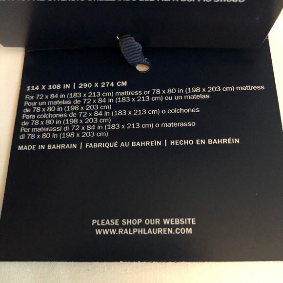 Ralph Lauren Organic Cotton Percale Palmer King Flat Sheet White Polo Navy New - Picture 9 of 10